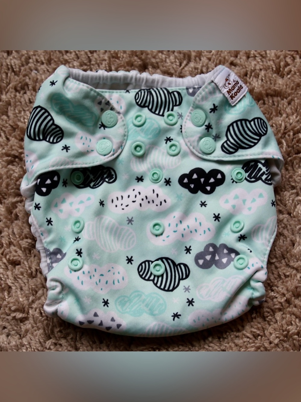 Mama Koala Mint Abstract Cloud One Size Pocket Cloth Diaper